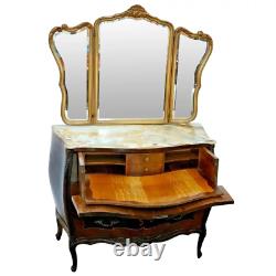 Antique Italian Dresser with Hidden desk Pull out Bombe Vanity Chest tri mirror