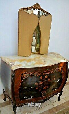 Antique Italian Dresser with Hidden desk Pull out Bombe Vanity Chest tri mirror