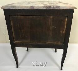 Antique Louis XV-Style Bombe Marquetry Marble Top Chest / Bed Side Table