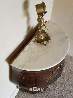 Antique Louis XV Style French Commode Bombe Chest Marble White Top Nightstand