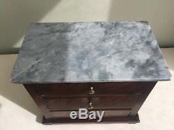 Antique Mahogany Apprentice Chest of Drawers Grey Marble Top Small 24x14cm b16