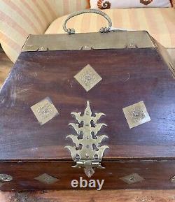 Antique Mahogany & Brass Dowry Chest From Kerala, India