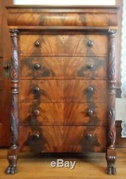 Antique Mahogany Empire Bedroom Dresser Chest of Drawers Acanthus Carved ca 1840