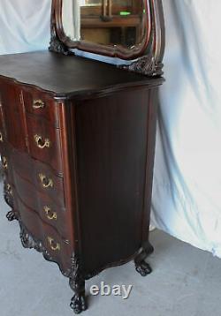 Antique Mahogany Highboy Chest of Drawers highly carved claw feet