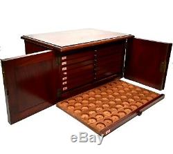 Antique Mahogany Large Wooden Coin Collectors Cabinet / Quality Chest of Drawers