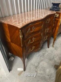 Antique Mahogany Serpentine Antique French Mahogany Marble Top Commode or Chest