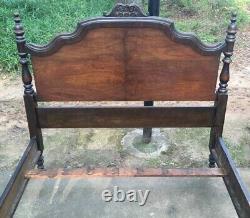 Antique Mahogany Walnut Full Queen Bed Frame Dresser Chest Frieze Bedroom Set