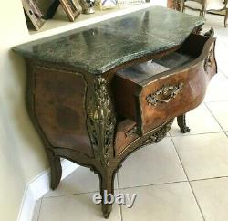 Antique Mahogany Wood & Bronze 2 Drawer Dresser Chest w. Maritaga Granite Top