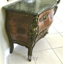 Antique Mahogany Wood & Bronze 2 Drawer Dresser Chest w. Maritaga Granite Top