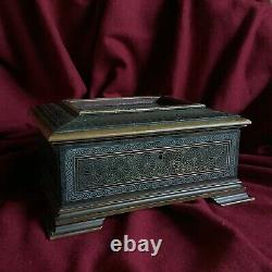 Antique Masonic Chest Mahogany Marquetry Wire Work Black Forest Tobacco Pipe Box