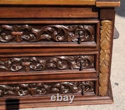 Antique Ornately Carved Chest of Drawers Solid Mahogany GREAT FINISH VGC