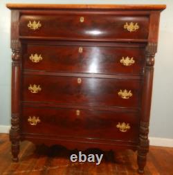 Antique Philadelphia Empire Chest Inlay Carved flame mahogany