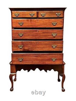 Antique Queen Anne Style Mahogany Chest On Frame Shell Carved Ball & Claw Legs