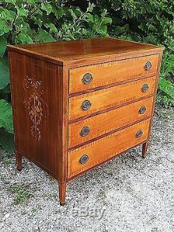 Antique Sheraton Federal Mahogany inlay 4 drawer Chest dresser Museum Quality