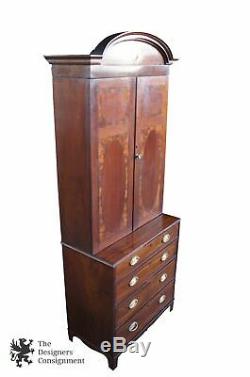 Antique Sheraton Mahogany Inlaid 4 Drawer Chest With Bookcase Step Back Cabinet