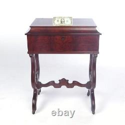 Antique Silver Chest Mahogany Empire 19th c Sewing Stand Table Jewelry