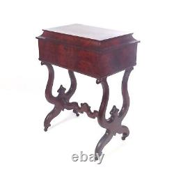 Antique Silver Chest Mahogany Empire 19th c Sewing Stand Table Jewelry
