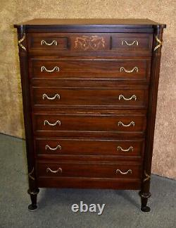 Antique Six Drawer Inlaid Mahogany Regency Style Tall Chest