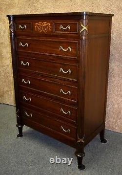 Antique Six Drawer Inlaid Mahogany Regency Style Tall Chest