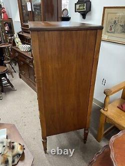 Antique Sligh Mahogany Chest Of Drawers, Large Hand Painted Accent, 5 Drawers
