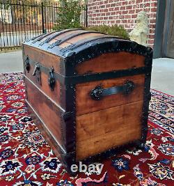 Antique Steamer Trunk Chest Blanket Box Domed Hump Back Oak Refurbished