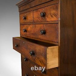 Antique Tallboy, English, Flame Mahogany, Tall Chest of Drawers, Victorian, 1850