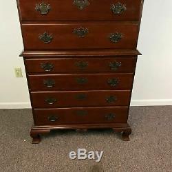 Antique Two-Part Chippendale Style Mahogany Bonnet Top Chest on Chest, Pinwheel