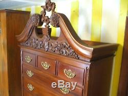 Antique VTG Mahogany Chippendale Highboy Chest Queen Anne Brass Dresser Vanity