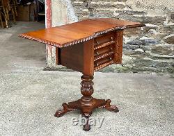 Antique Victorian Carved Mahogany Drop Leaf Pembroke Side Table Chest