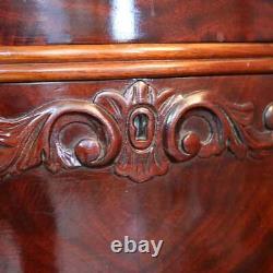 Antique Victorian Flame Mahogany Swell Front Marble Top Chest, Circa 1860