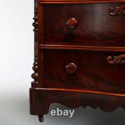 Antique Victorian Flame Mahogany Swell Front Marble Top Chest, Circa 1860
