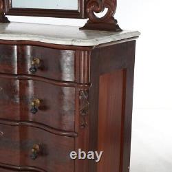 Antique Victorian Flame Mahogany Swell Front Mirrored Chest of Drawers c1860