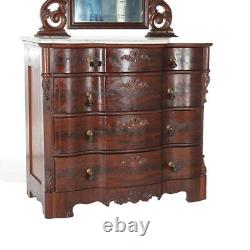 Antique Victorian Flame Mahogany Swell Front Mirrored Chest of Drawers c1860
