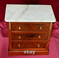 Antique Victorian Miniature French Mahogany Chest of Three Drawers Marble Top