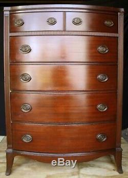Antique Vintage Old HICKORY Mahogany Wood Wooden Bow Front Dresser Highboy Chest