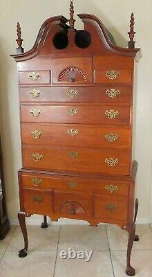 Antique c1780s Chippendale Bonnet Top Mahogany Dresser Highboy Chest of Drawers