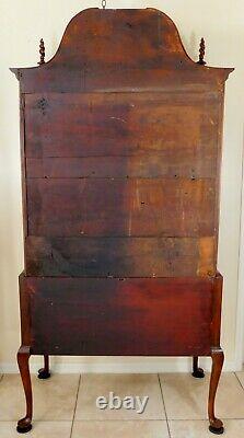 Antique c1780s Chippendale Bonnet Top Mahogany Dresser Highboy Chest of Drawers