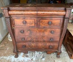 Antique c. 1850 Empire Flame Mahogany Chest of Drawers. Unrestored
