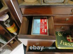 Antique medical chest medicine cabinet bottles scales potion apothecary mahogany