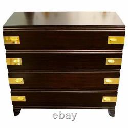 Art Deco Restored Widdicomb 1938 Ebonized Mahogany Chest Dresser 4 Drawer Brass