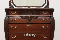 Art Nouveau Antique Carved Mahogany Dresser or Chest, Mirror #47955