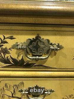 Baker Chippendale Style Chinoiserie decorated Chest Bun Foot