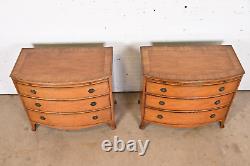 Baker Furniture Georgian Inlaid Mahogany Bow Front Bachelor Chests, Pair