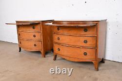 Baker Furniture Georgian Inlaid Mahogany Bow Front Bachelor Chests, Pair