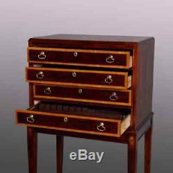 Baker School Satinwood Banded Mahogany 4-Drawer Silver Chest, 20th Century