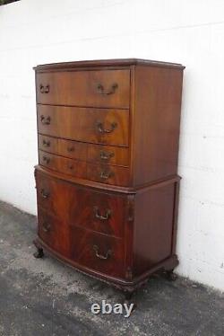 Ball And Claw Feet Carved Flame Mahogany Tall Chest of Drawers 3556