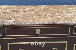 Beautiful Mahogany & Bronze Marble Top Signed Jansen Commode Dresser Chest C1940
