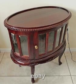 Beautiful Vintage Mahogany Wood Beveled Glass Oval 2 Door Tea Chest Accent Table