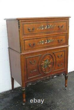 Berkey and Gay French 1900s Carved Hand Painted Tall Chest of Drawers 2822A