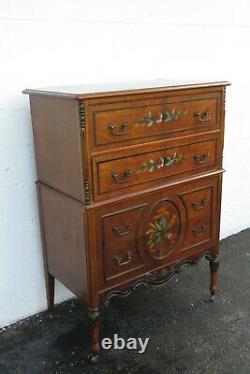 Berkey and Gay French 1900s Carved Hand Painted Tall Chest of Drawers 2822A